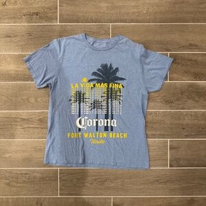 🌴🍺 Corona Fort Walton Beach Florida Tee “La Vida Más Fina” Heather Blue Size L